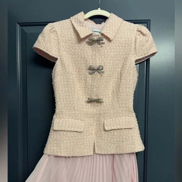 Self-Portrait Pink Boucle Midi Dress - Picture 3 of 9